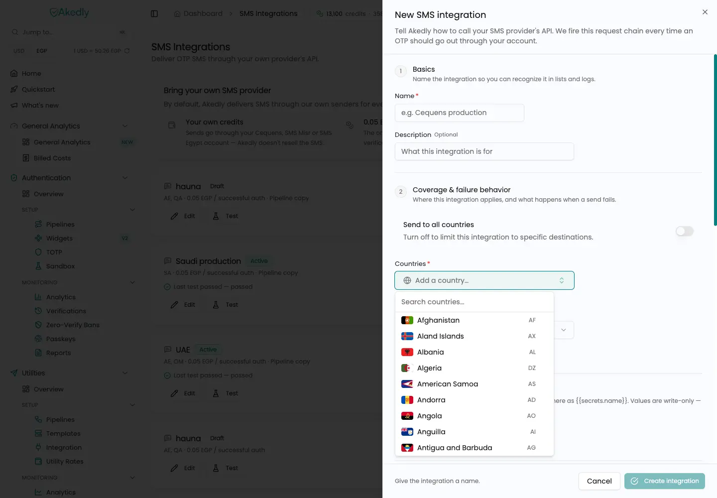 BYO SMS country coverage picker