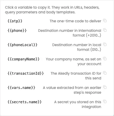 BYO SMS request-chain template variables