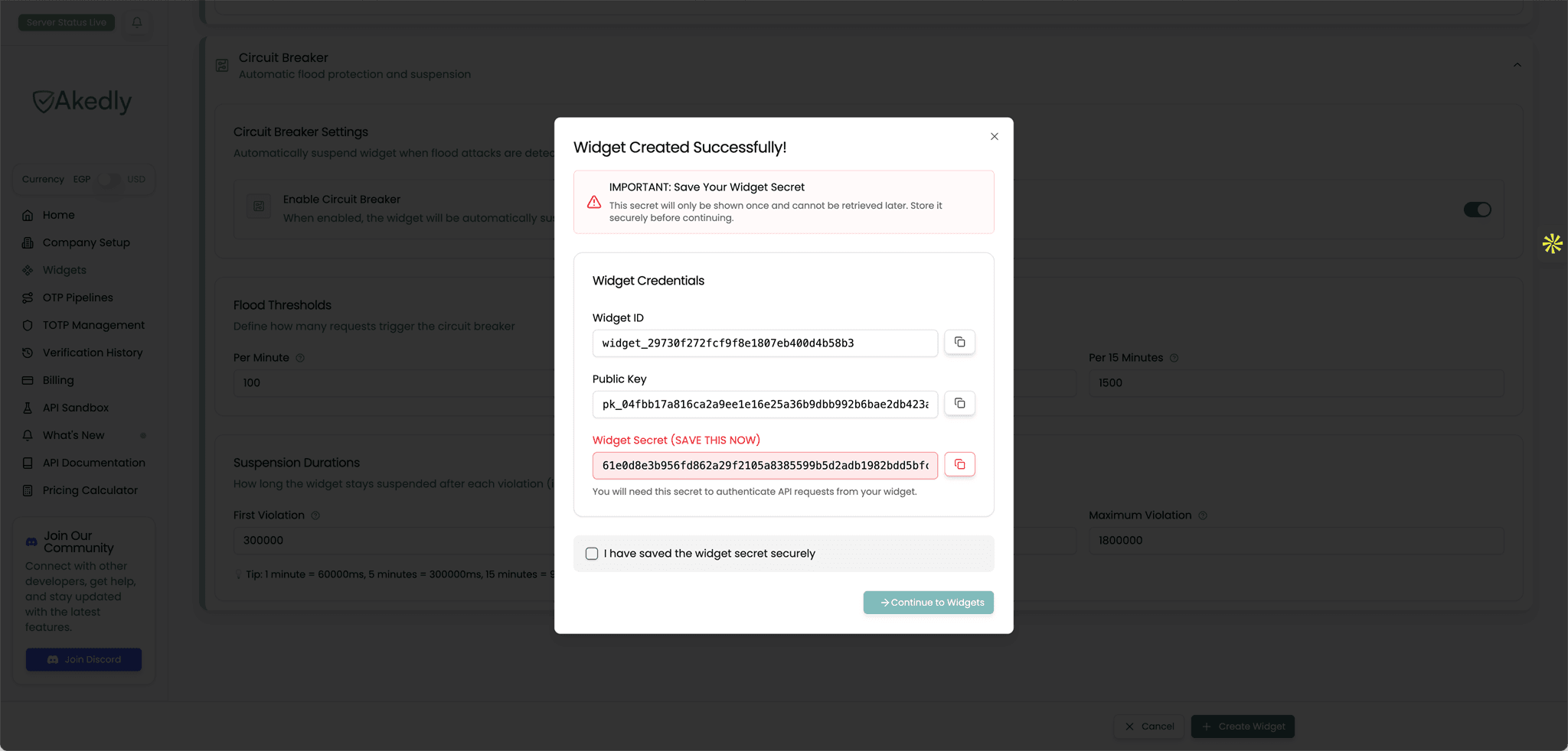 Widget Credentials