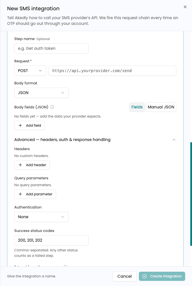 Advanced headers, query parameters, and response handling fields
