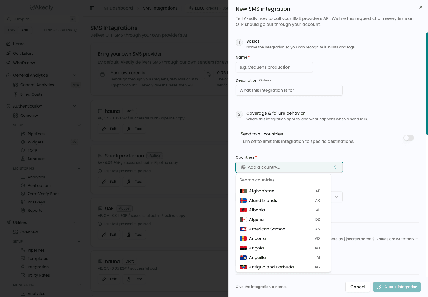 BYO SMS country coverage picker
