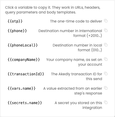 BYO SMS request-chain template variables
