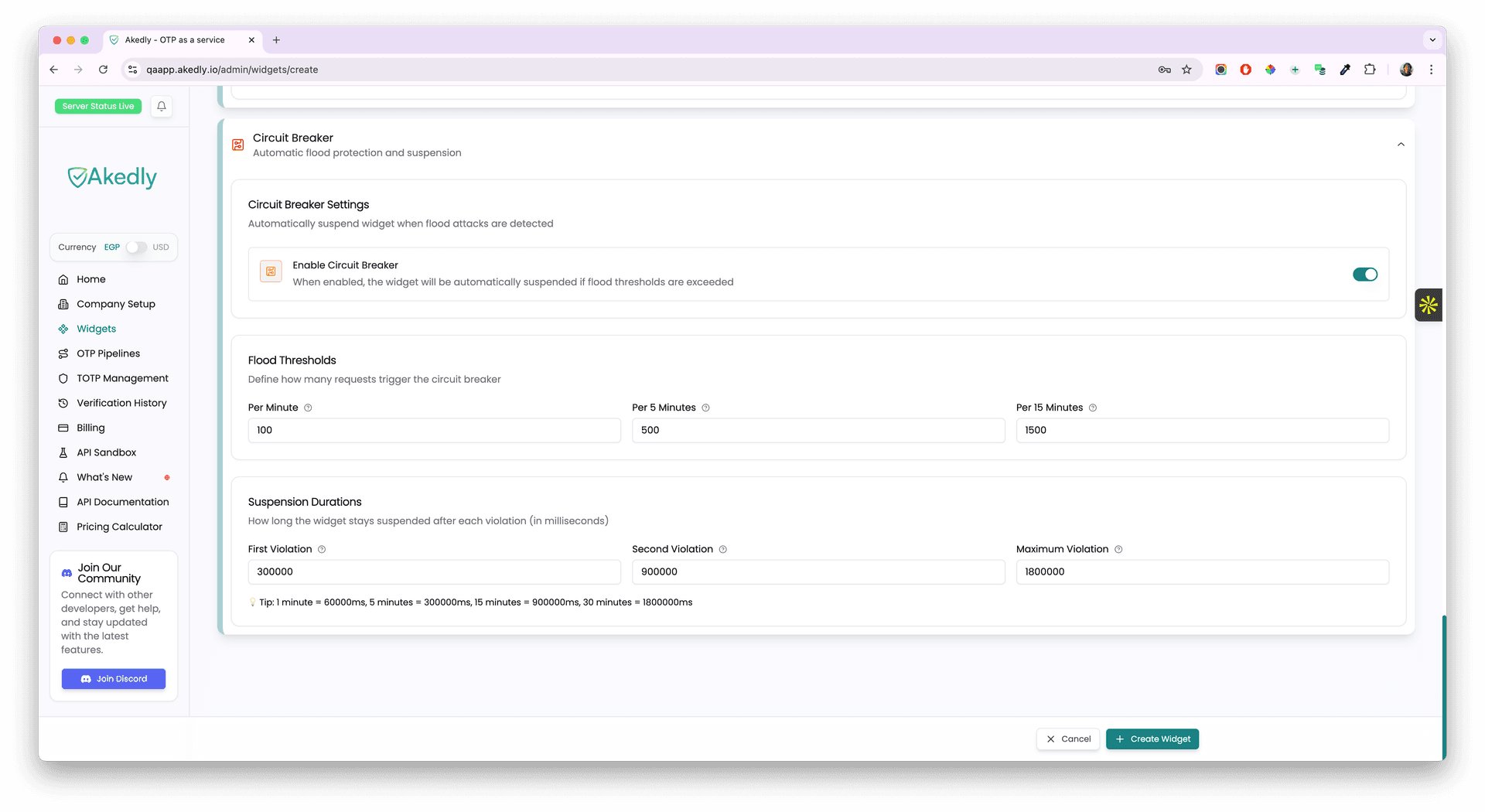 Circuit Breaker Settings