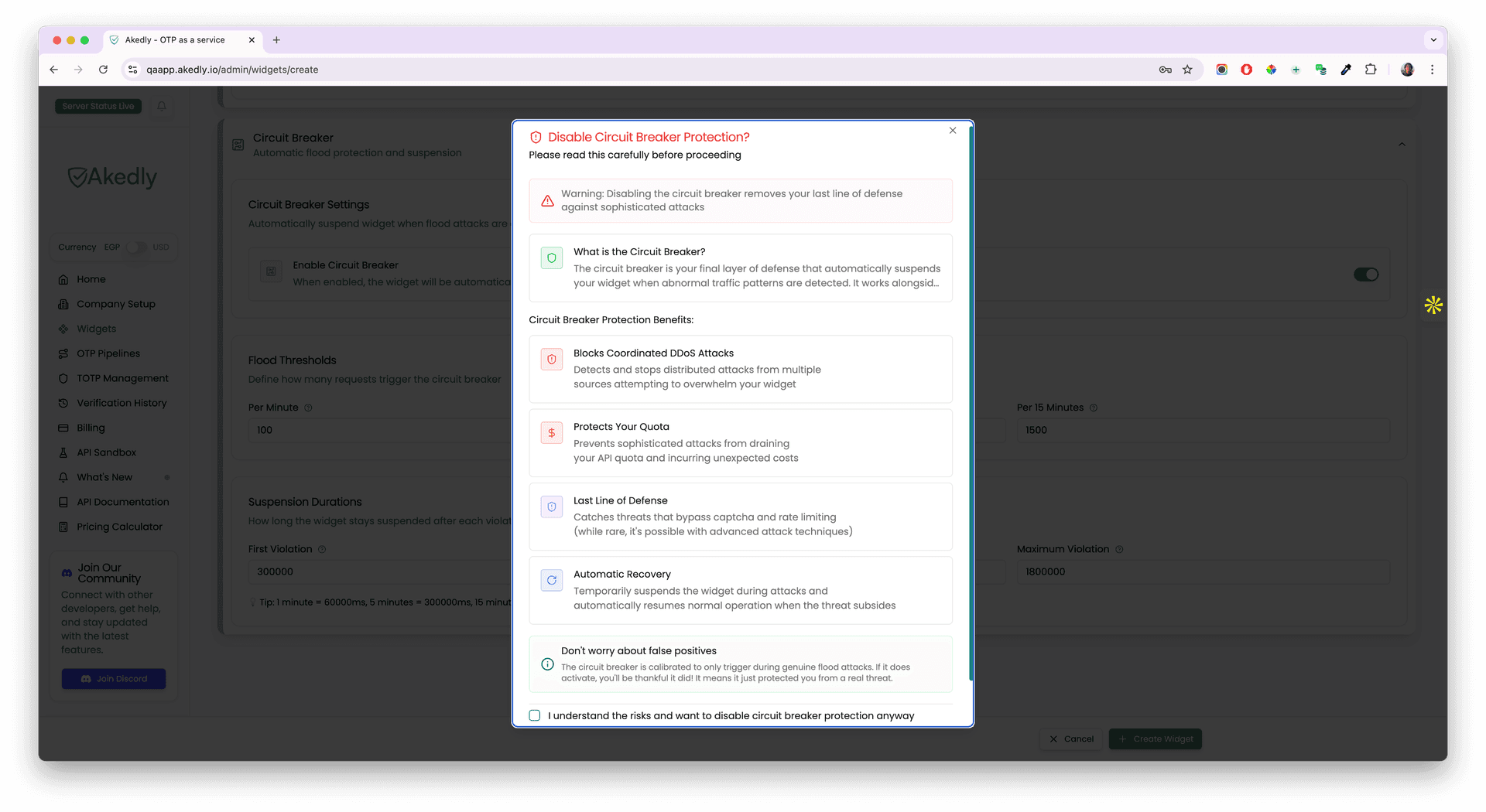 Circuit Breaker Disable Warning