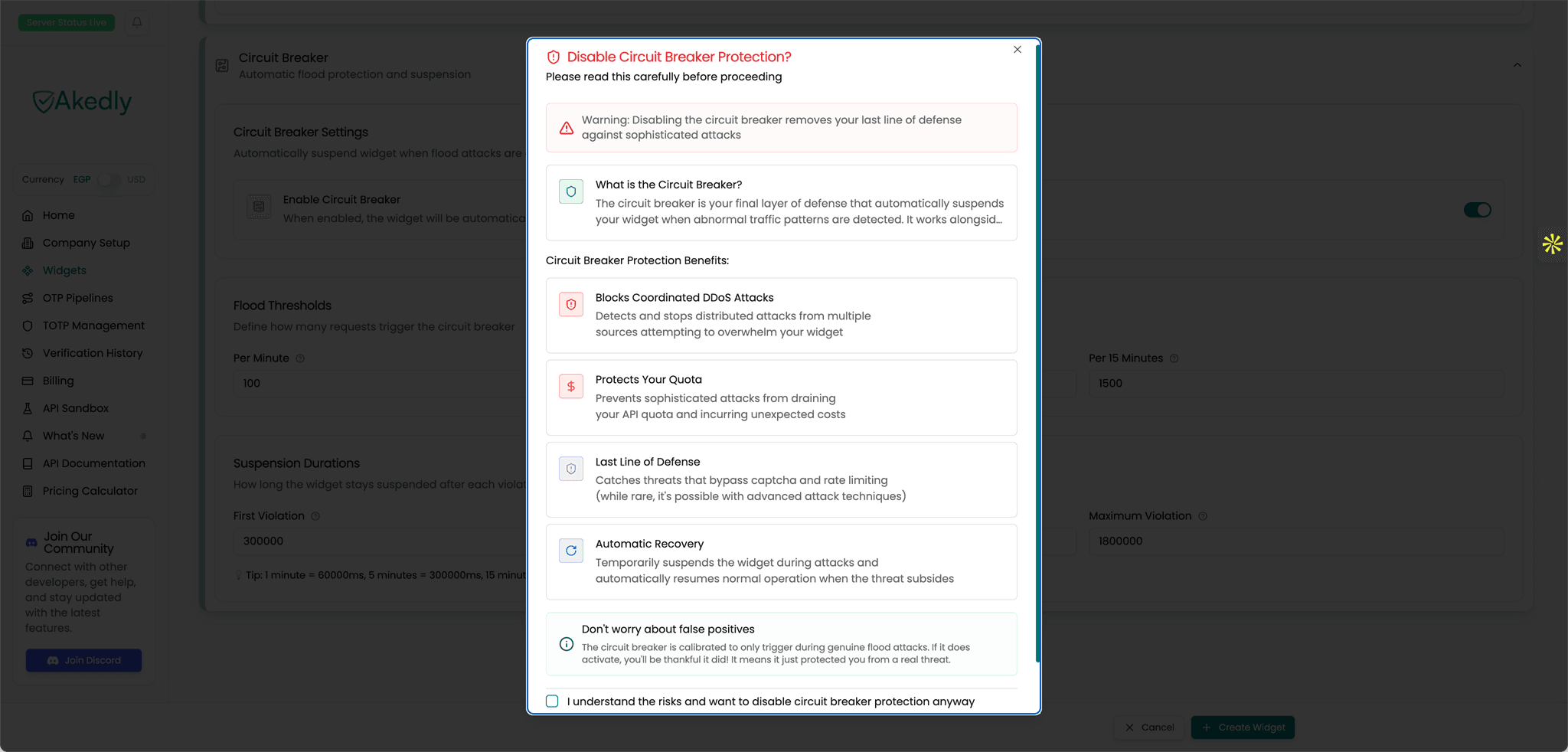 Circuit Breaker Disable Warning