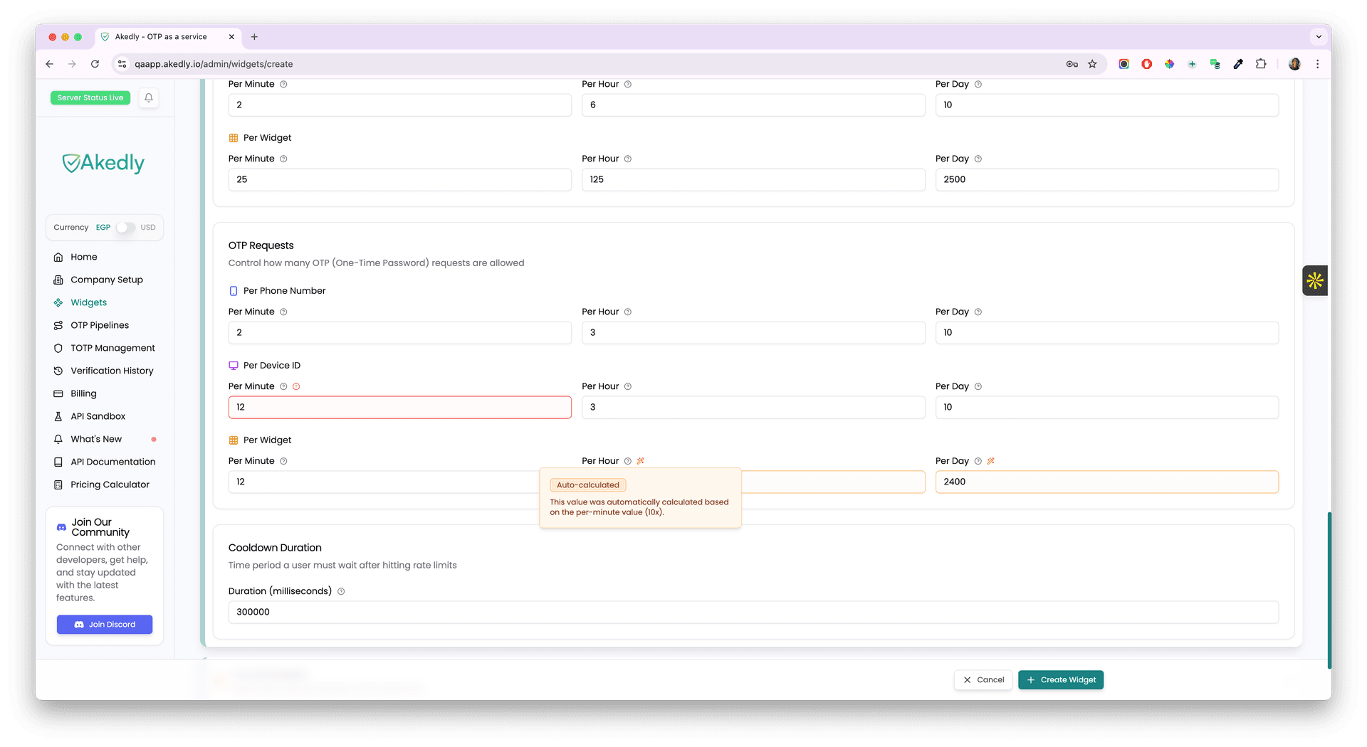 Auto-Calculated Rate Limits