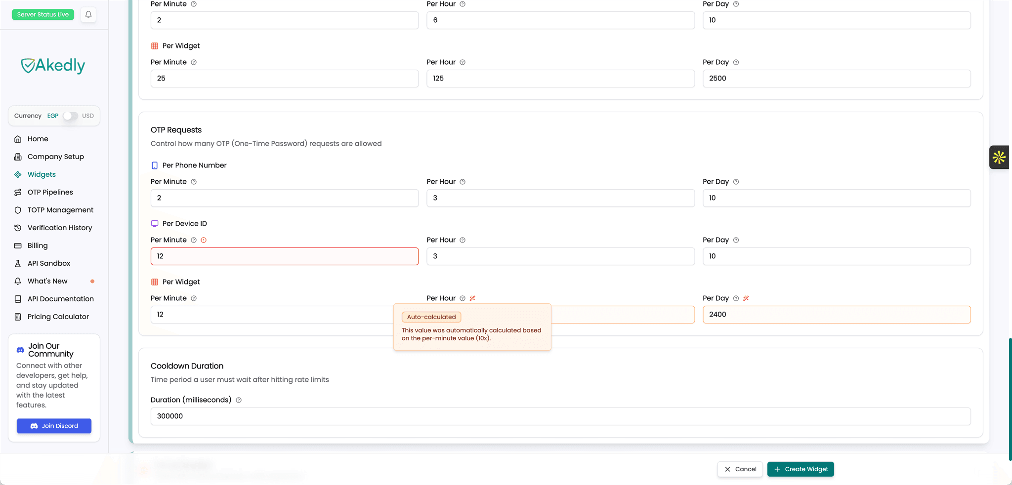 Auto-Calculated Rate Limits