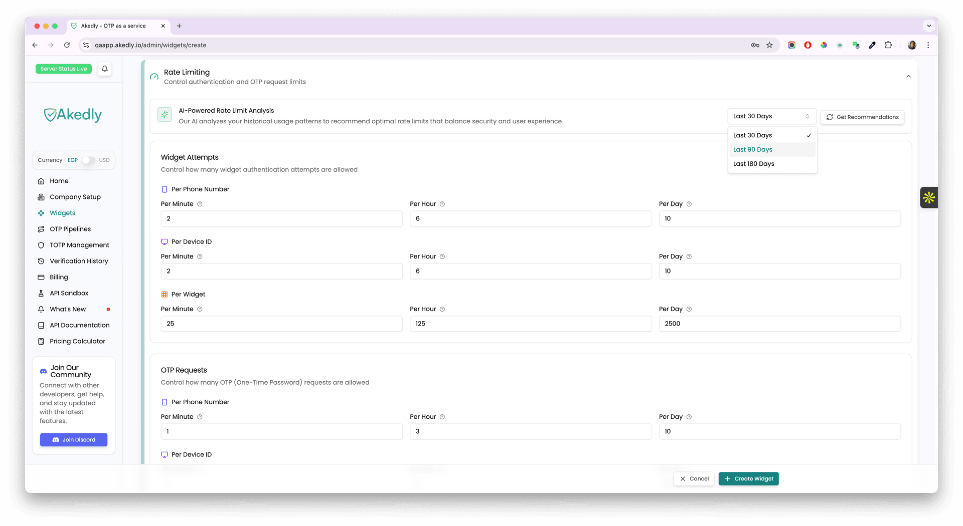 Widget Attempts Rate Limiting