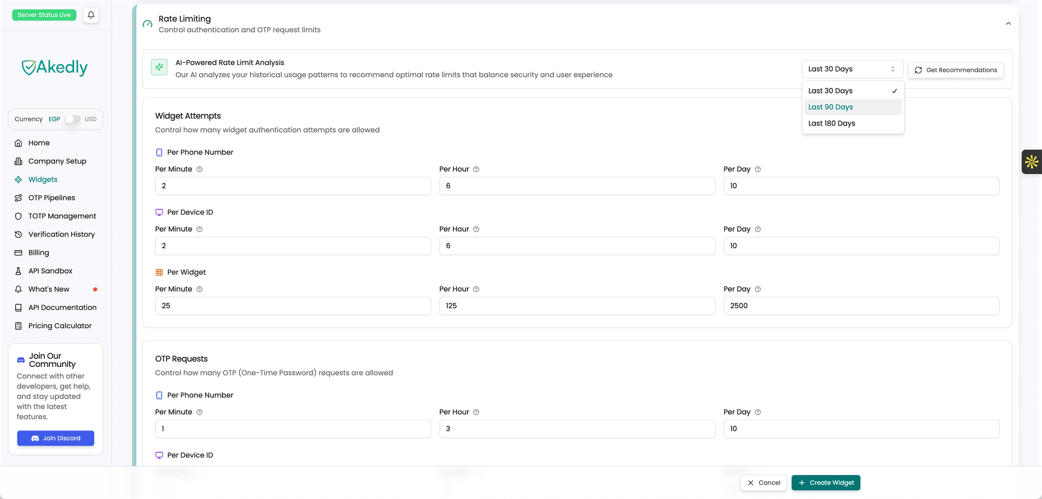 Widget Attempts Rate Limiting
